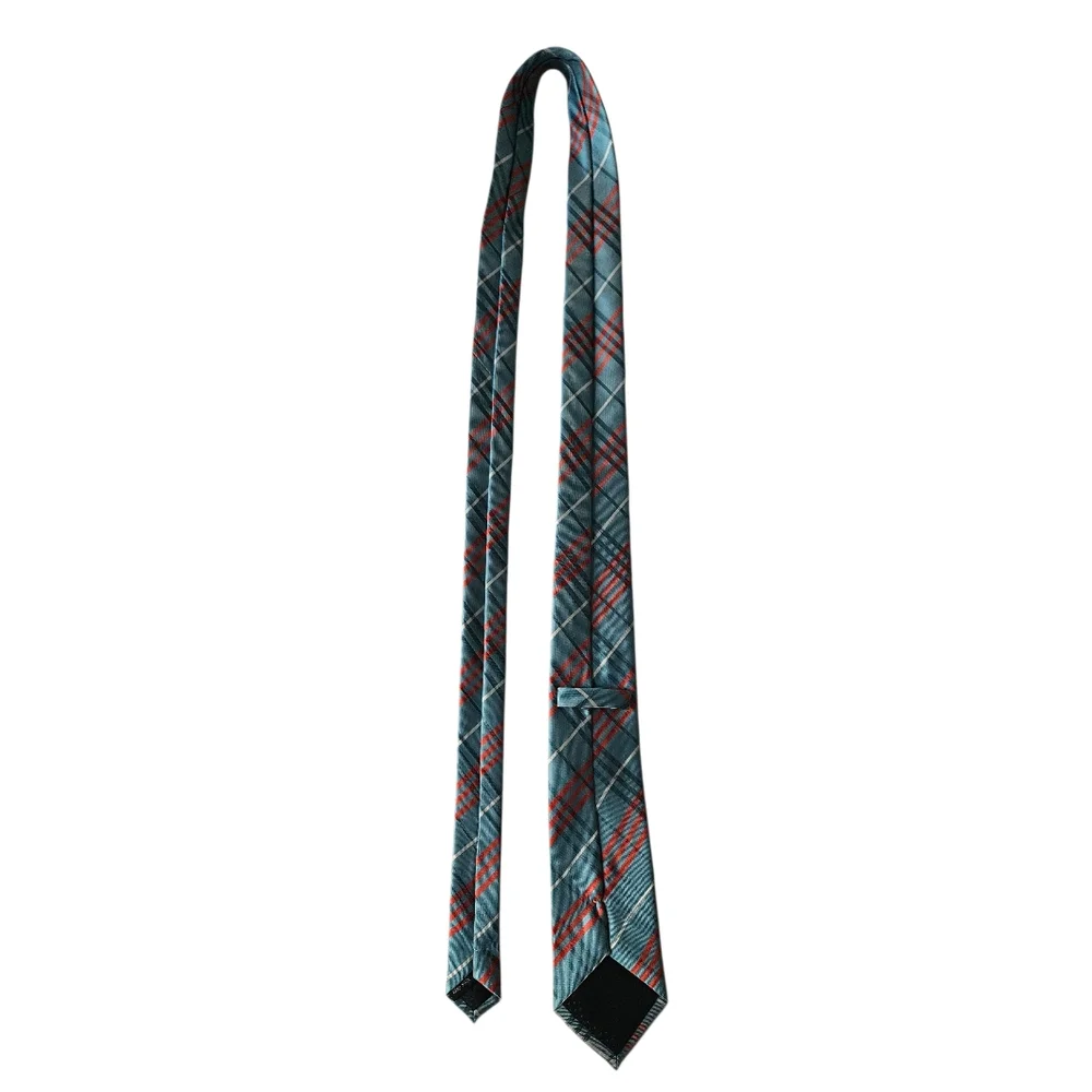 Stylish Plaid Blue/Orange Handmade 100% Silk Tie